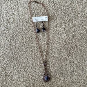 Elegant Copper and Purple Jewelry Necklace and Earring Set New